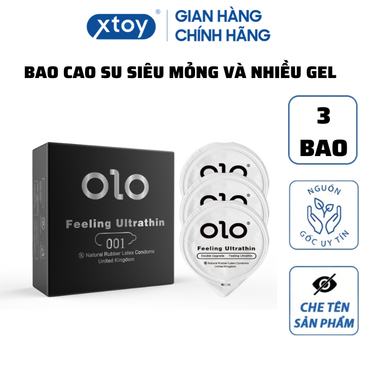 Bao Cao Su OLOL 001 Mỏng Nhất Thế Giới - Gốc Nước - Hộp 3 Đen nhiều nước