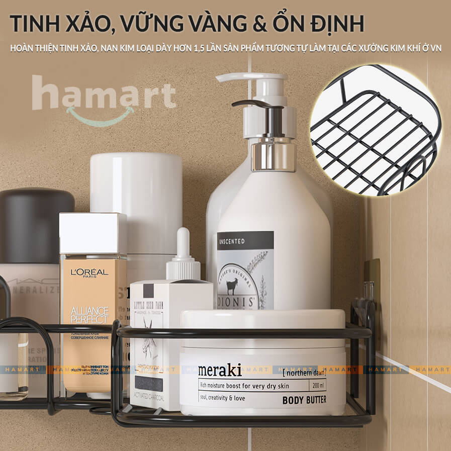 Kệ Sắt Treo Tường Nhà Tắm Phòng Bếp Đa Năng Chống Nước Kèm Miếng Dán Tường Đôi Siêu Dính