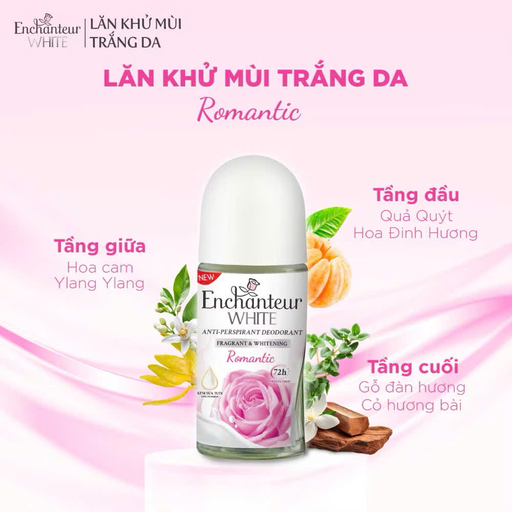 Lăn Khử Mùi Enchanteur Trắng Da 25ml – Ngăn Mùi Suốt 72h, Khô Thoáng, Hương Nước Hoa Pháp Quyến Rũ
