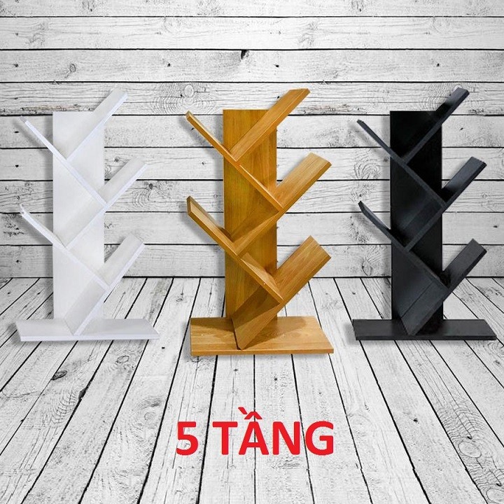 Kệ sách gỗ 5 tầng, kệ xương cá