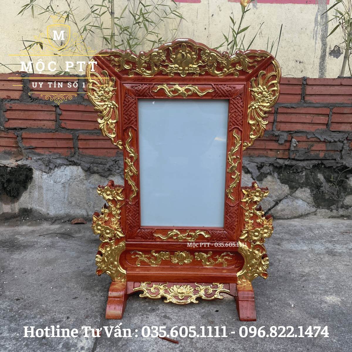 Khung Ảnh Thờ chiện Mai khung đục Gấm gỗ Hương kích thước 20 x 30 cm 25 x 35 cm đồ dùng phòng thờ