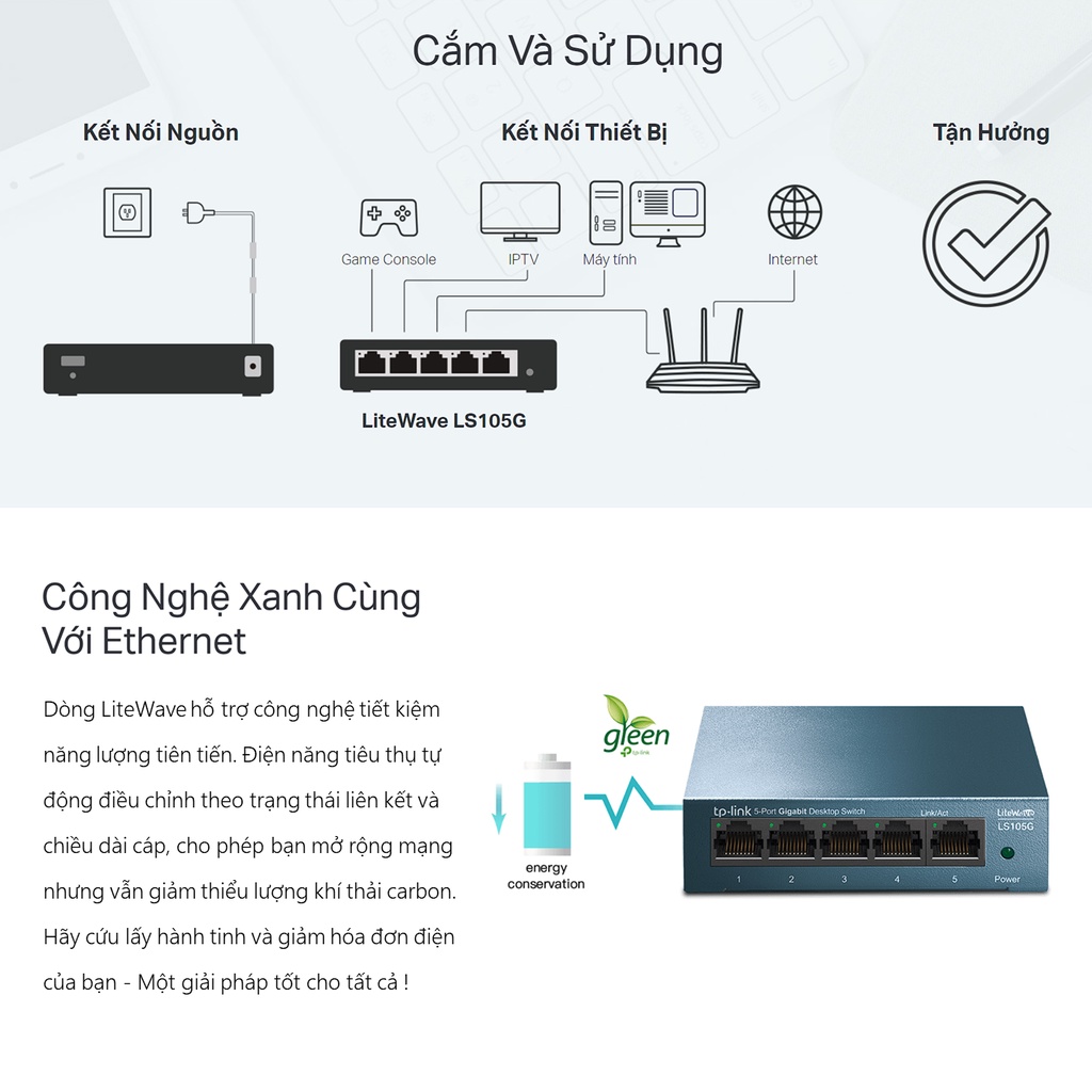 Thiết bị chia mạng Switch để bàn 5 cổng Gigabit TP-LINK LS105G