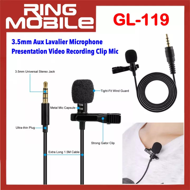 Micro cài áo microphone gl119 hàng chuẩn 3 ring - clip on 3.5mm jack