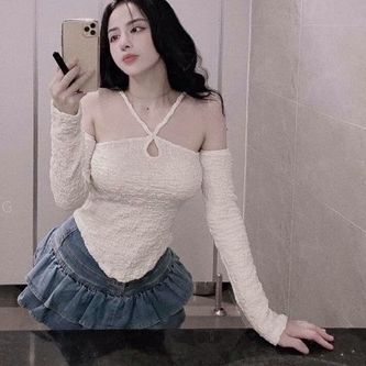 Áo kiểu nữ rớt vai chất vải sốp nhăn co dãn 4 chiều