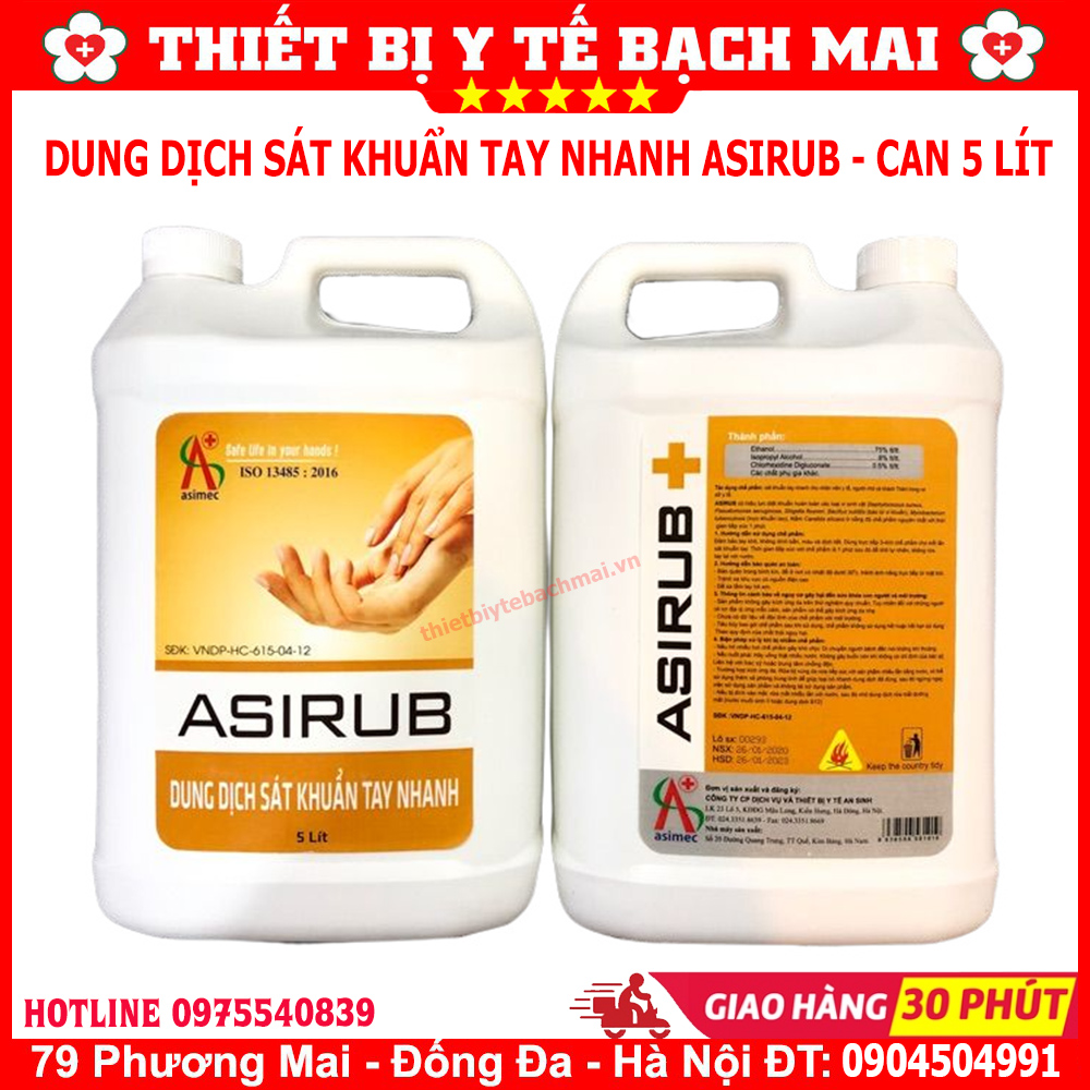 Dung dịch sát khuẩn tay nhanh asirub can 5 lít