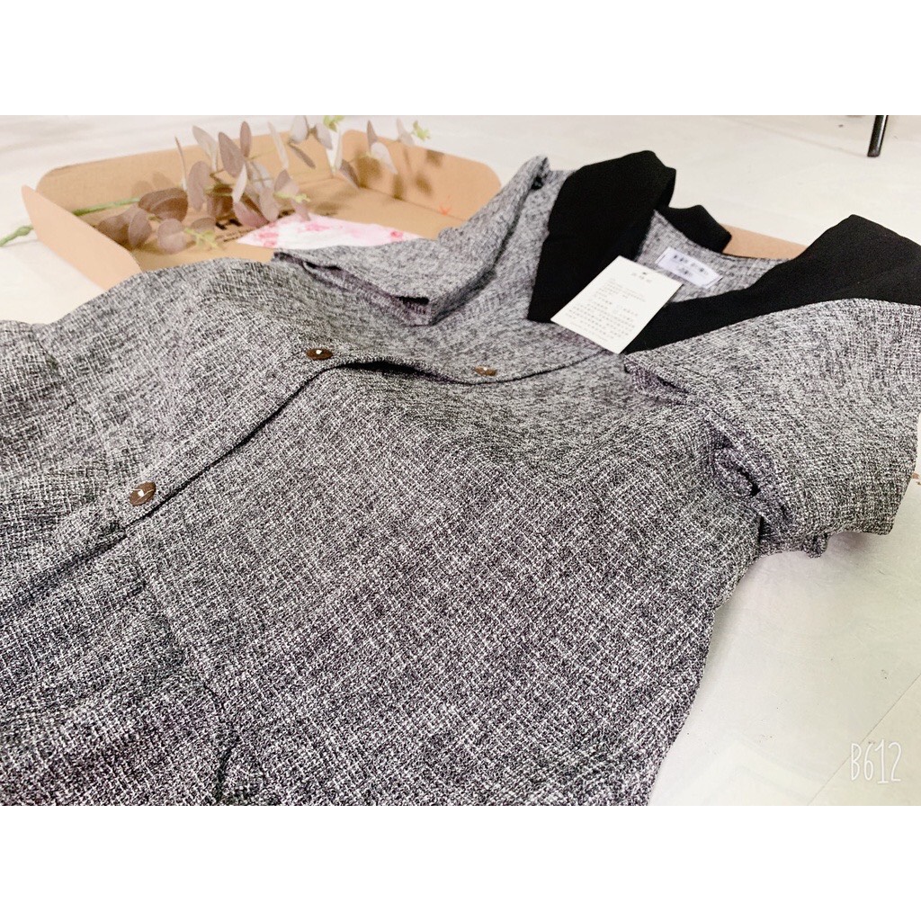 Đầm bầu chất dạ ghi cổ sen hàng thiết kế cao cấp