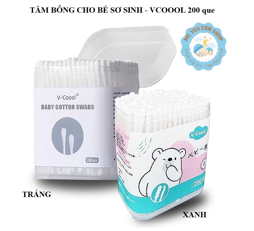 Tăm bông Vcool cho bé hộp 200 que cao cấp