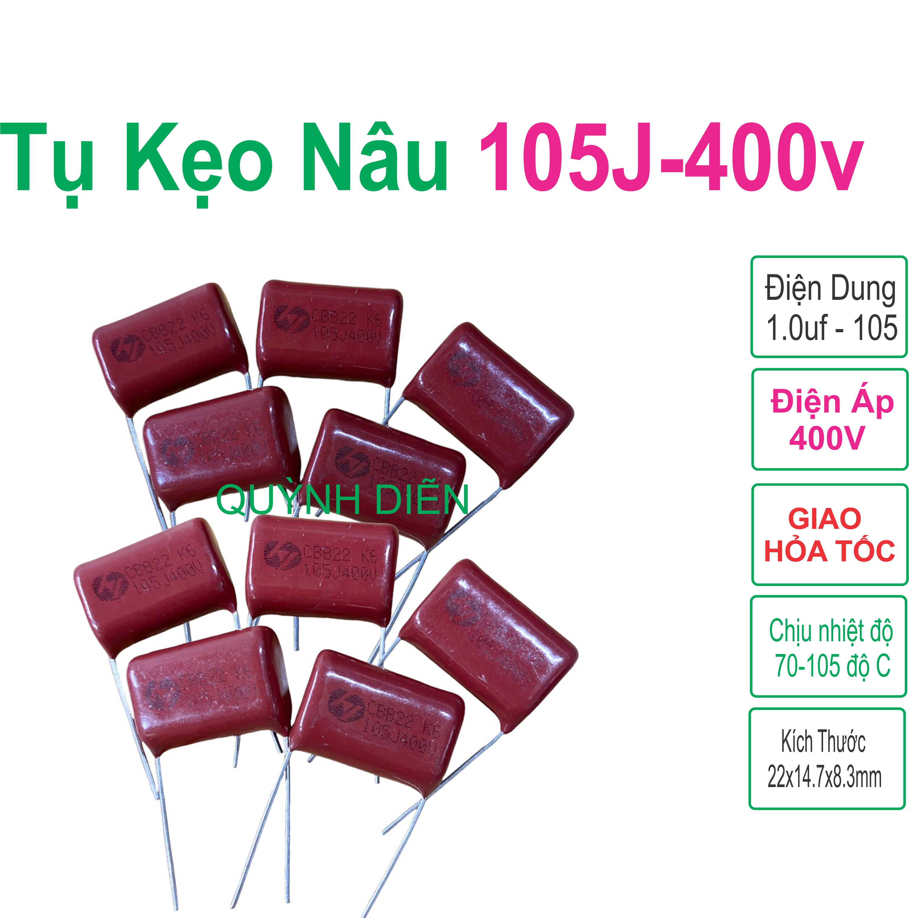 Tụ kẹo Nâu Đỏ CBB22  105J 400V combo 10 con QUỲNH DIỄN