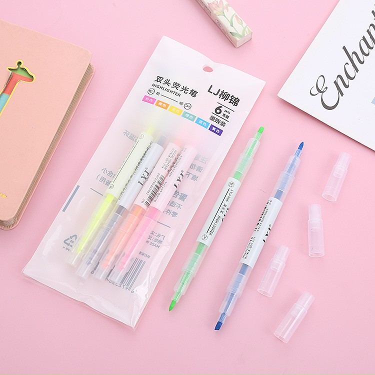 [HCM] SET 6 BÚT dạ quang 2 đầu 6 màu