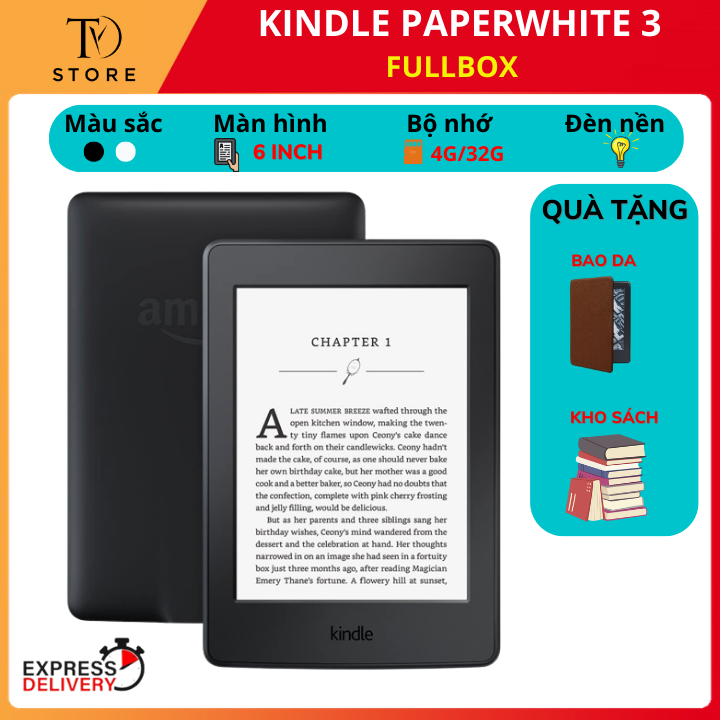 Máy đọc sách Kindle Paperwhite 3 (Tặng bao và kho sách miễn phí khổng lồ ), Kindle ppw 3, fullbox, bảo hành 06 tháng