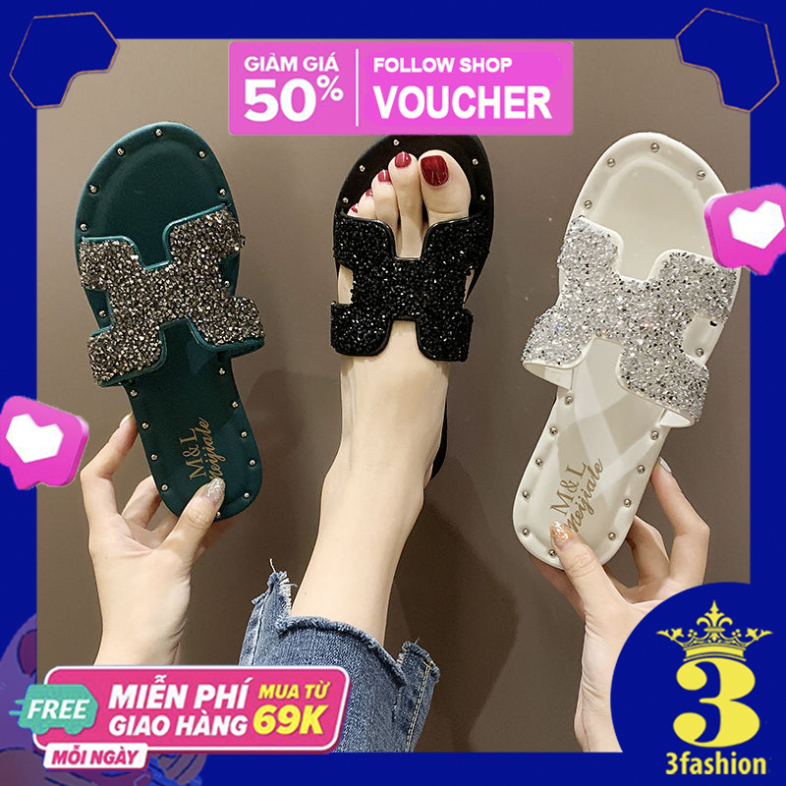 Dép Thời Trang Nữ 3Fashion Đính Đá Sang Trọng Quai Ngang Chữ H - 2567 giá rẻ