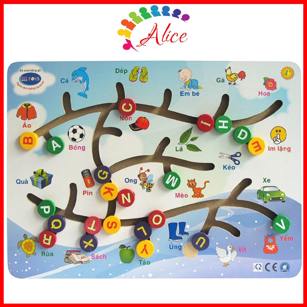 Đường luồn chữ cái tiếng việt - Đồ chơi gỗ thông minh Winwintoys cho bé