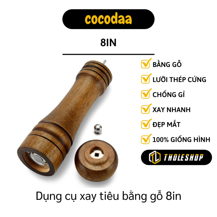 Dụng cụ xay tiêu 8inch - Dụng cụ xay gia vị, xay muối thủ công bằng gỗ nhanh chóng