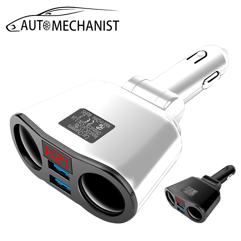 12-24V Car Charger 2 Lighter Ports 2 USB Sockets