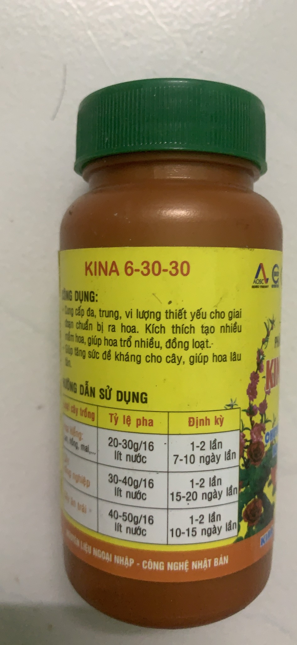 Phân bón lá npk 6-30-30 kina lọ 100gr