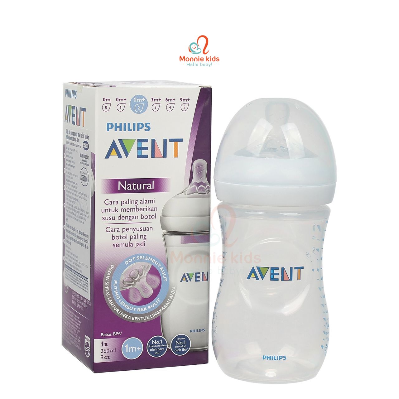 Bình sữa cho bé avent natural 60ml/125ml/260ml/330ml, bình sữa chất liệu nhựa pp - monnie kids