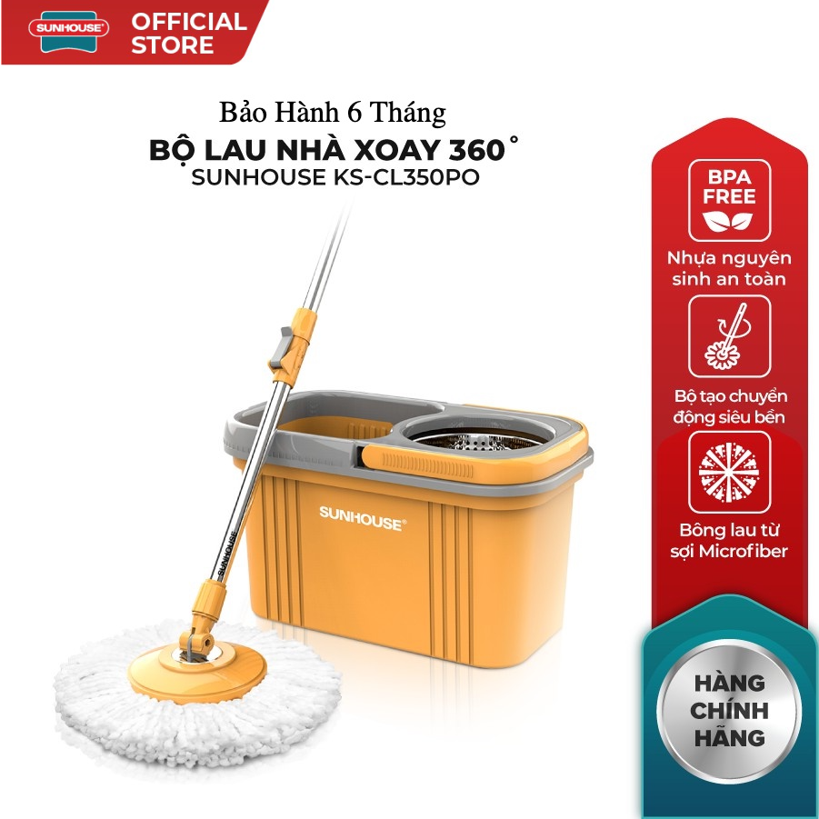 BỘ LAU NHÀ XOAY 360 ĐỘ CAO CẤP SUNHOUSE KS-CL350PO , BẢO HÀNH 6 THÁNG TOÀN QUỐC , CHÍNH HÃNG , CHẤT LIỆU CAO CẤP , ĐỘ BỀN CAO