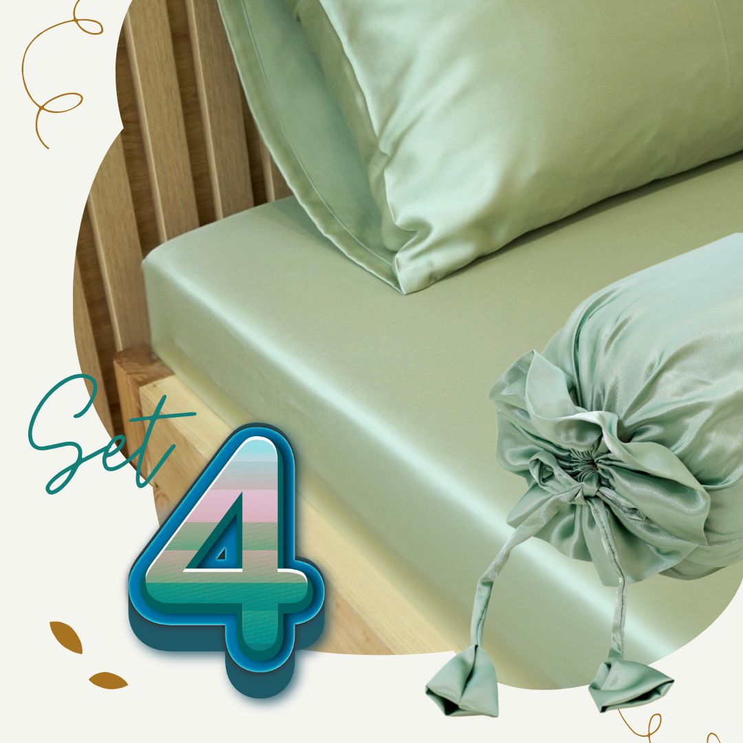 Bộ chăn drap 4 món vải lụa phi satin mịn mát và thân thiện cho da