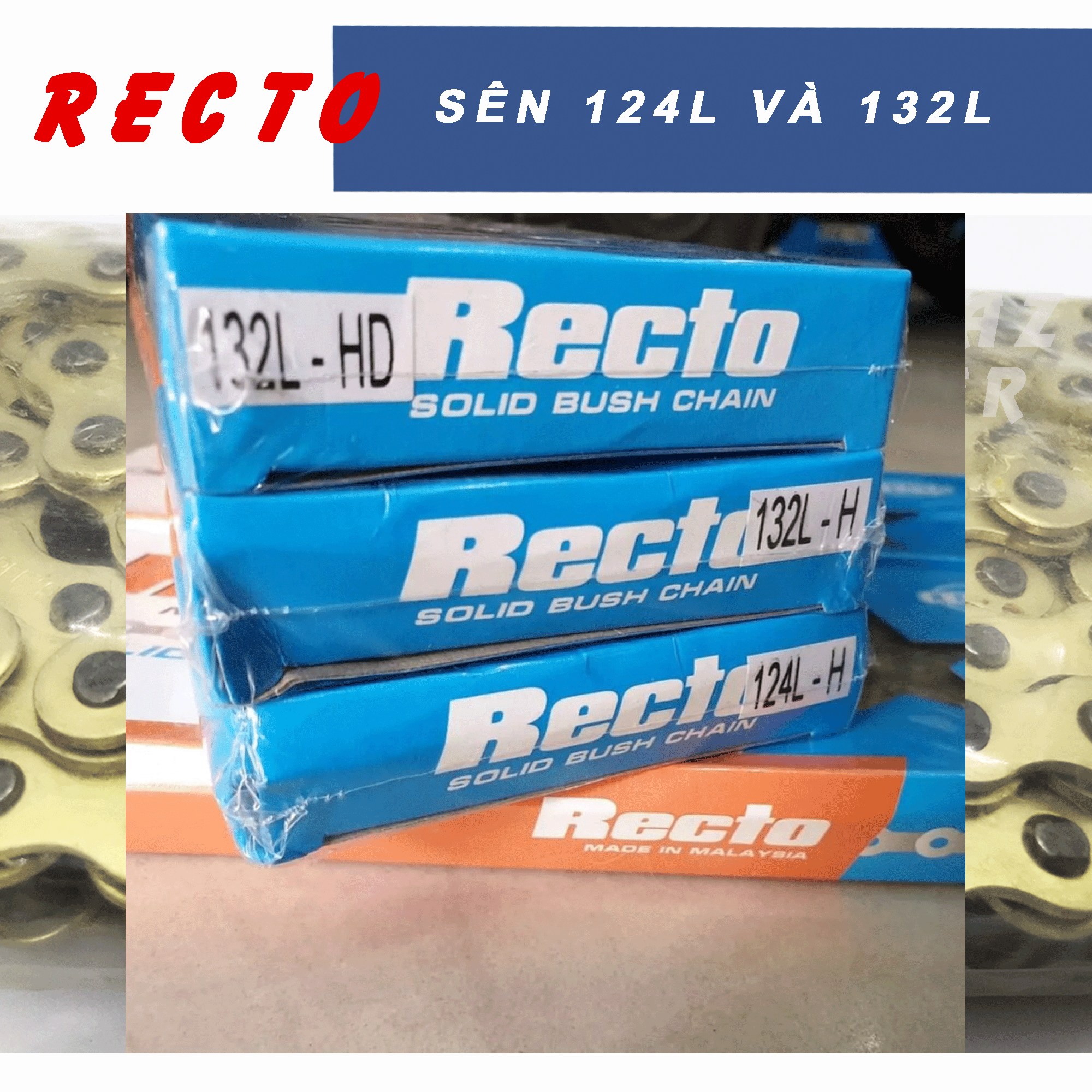 Sên màu vàng recto pkn 428sb - 124l 9 ly và 132l 10 ly made in thái lan không phốt dùng cho xe exciter winner yaz raider fi -