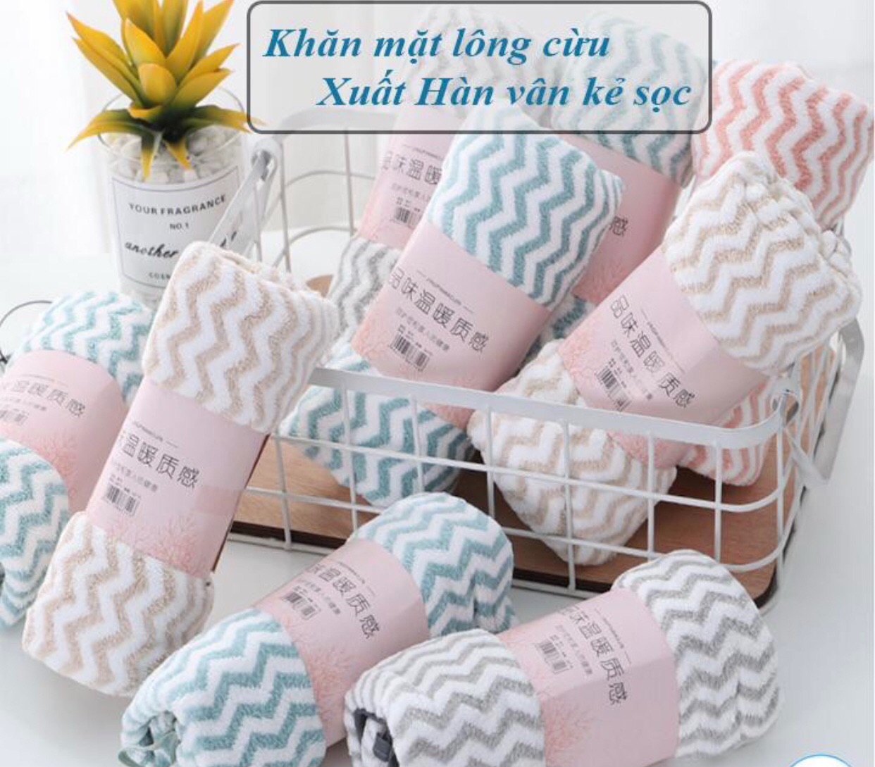Khăn tắm lông cừu hàn quốc, KT 35x75, kẻ nhỏ