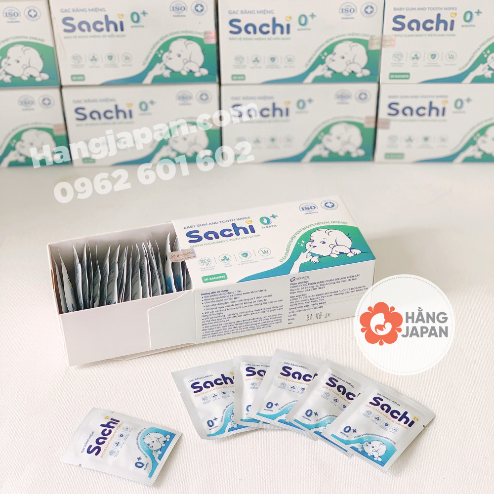 Gạc răng miệng cho bé 0+ Sachi - Hộp 30 gói