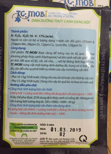 dung dịch thủy canh dạng bột TC-Mobi gói 100gr