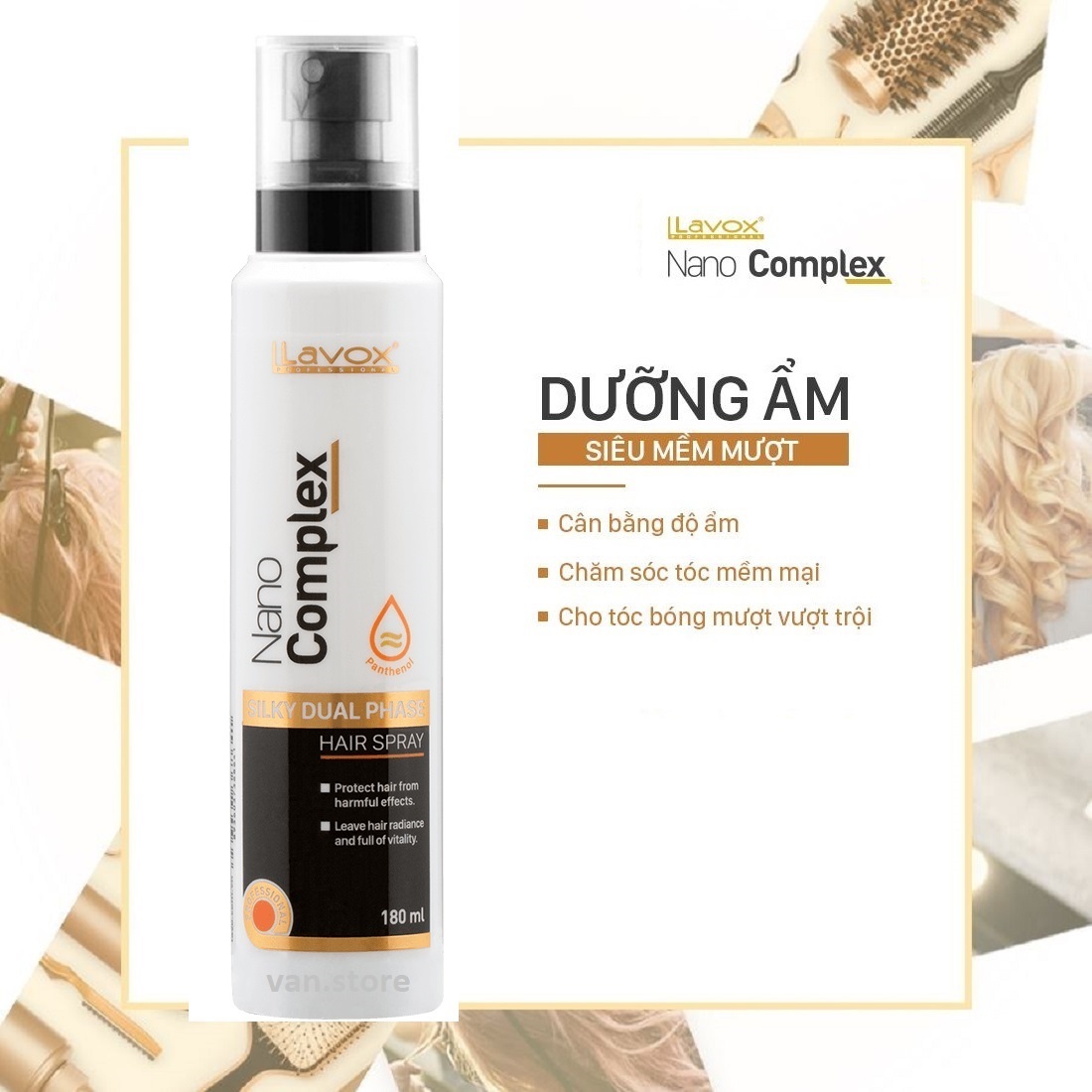 Xịt Dưỡng Tóc Nano Complex Dưỡng Ẩm Siêu Mềm Mượt Lavox 180ml