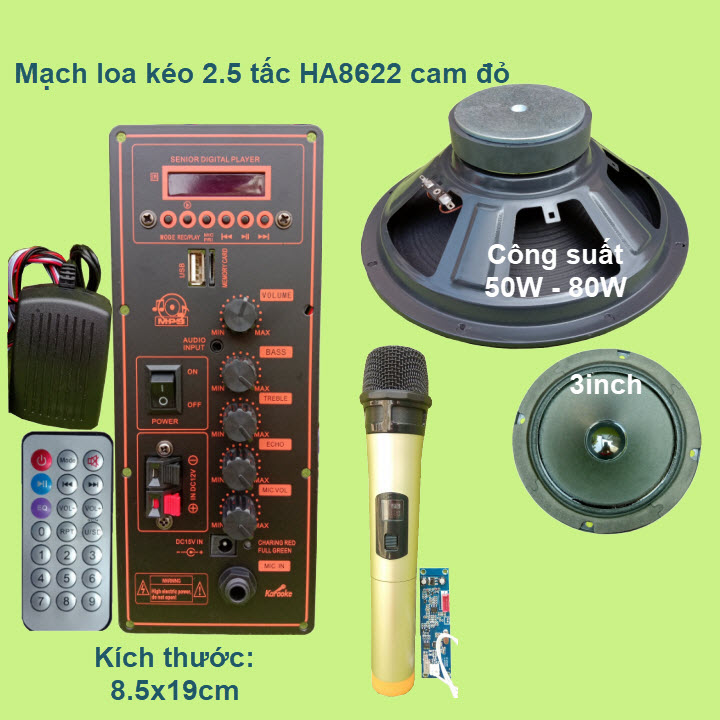 Mạch loa kéo 2.5 tấc đơn HA8622 cam đỏ