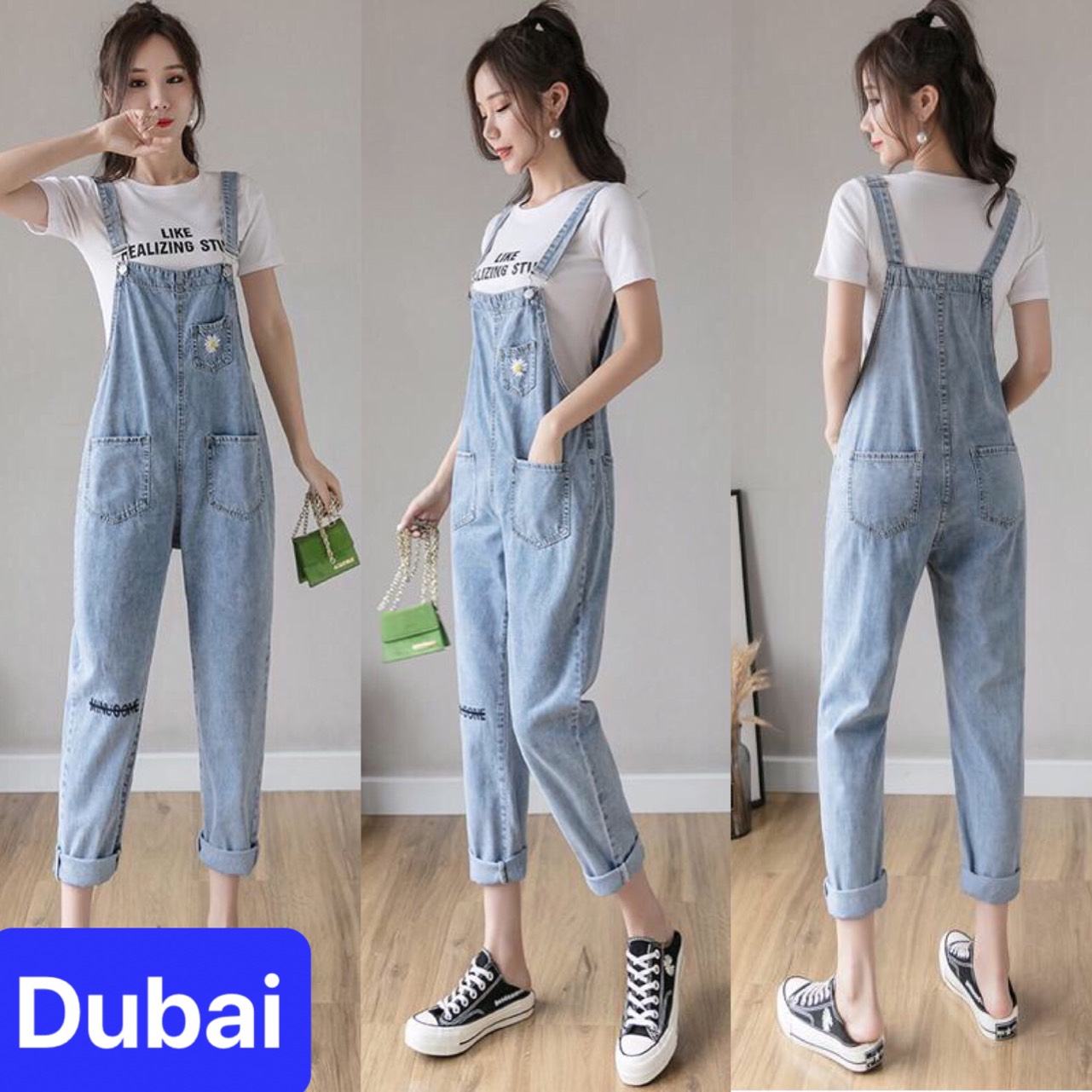 QUẦN YẾM JEAN NỮ CHẤT BÒ XANH THÊU HOA CÚC RỘNG MÙA HÈ 2020 LƯNG CAO NÂNG MÔNG HÀN QUỐC DB-76 CAO CẤP - DUBAI FASHION