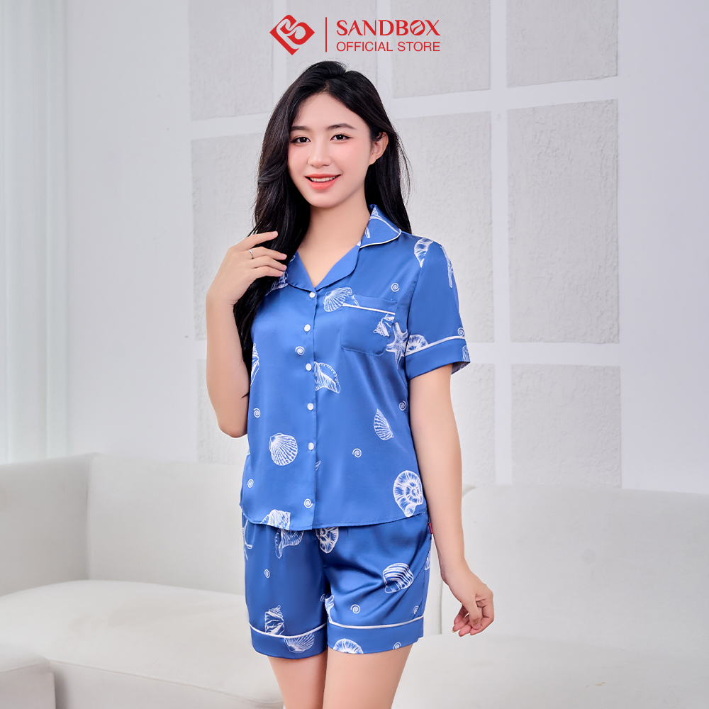Đồ bộ nữ mặc nhà pijama sandbox thiết kế quần đùi, áo cộc chất lụa latin nhật cao cấp, mềm mịn