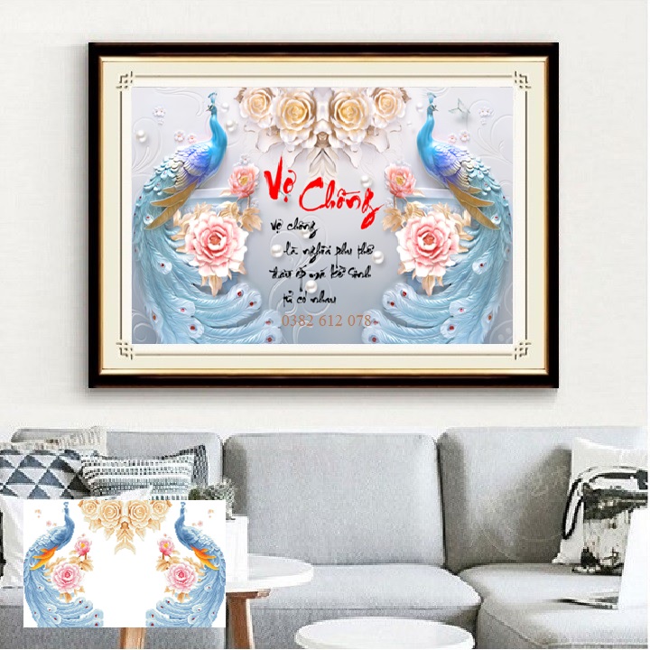 Tranh đính đá Vợ chồng | Chim công
