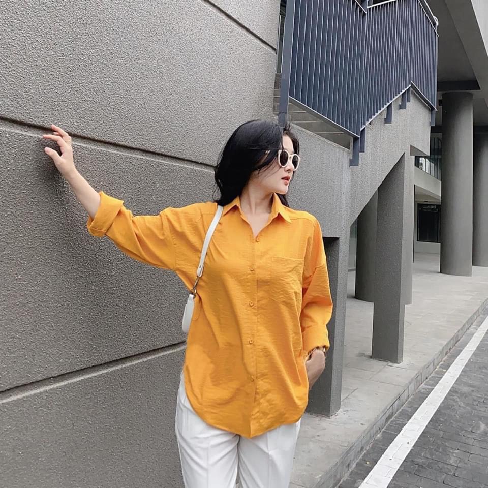 áo sơ mi nữ dài tay vạt tôm chất đũi nhiều màu cá tính