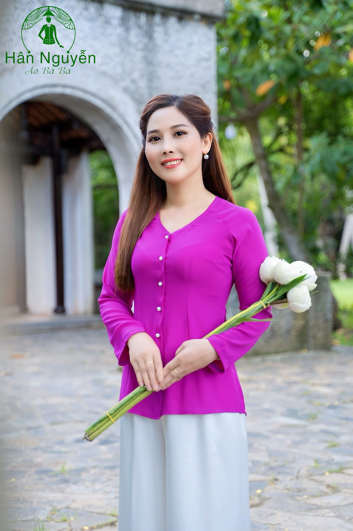 B.A29 - (Áo Lẻ) Bà Ba Voan Cổ Tim Cài Nút