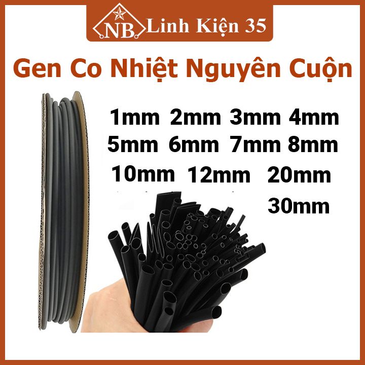 Gen co nhiệt nguyên cuộn nhiều kích thước nhiệt độ co 125 độ C