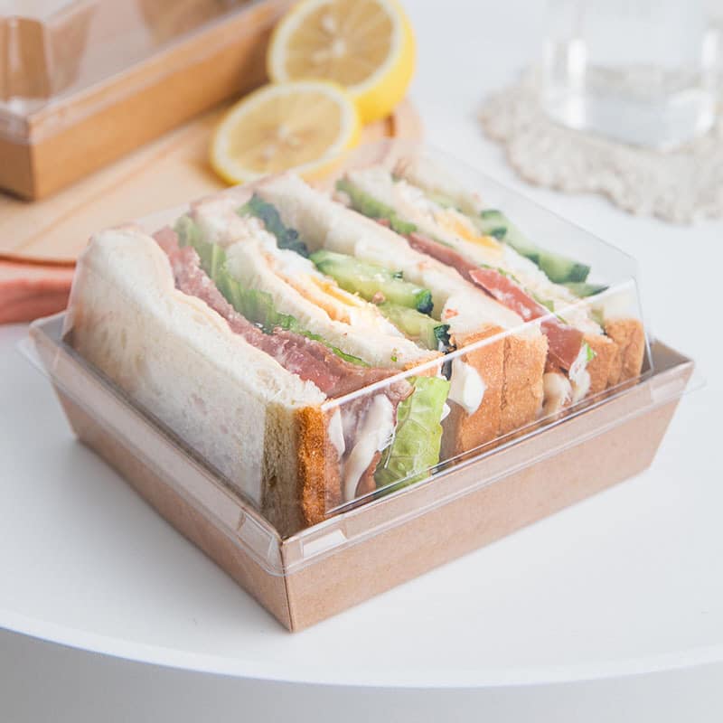 50  Hộp giấy Kraft đựng bánh – Hộp giấy kraft vuông nắp nhựa trong