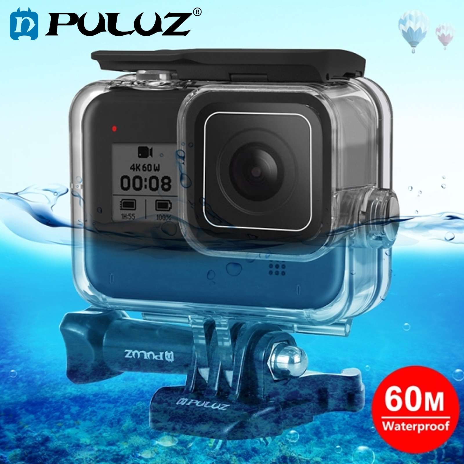 PULUZ 60m Underwater Depth Diving Case Waterproof Camera Housing for GoPro HERO8 Black