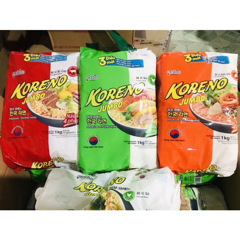 Mì Koreno Jumbo Hàn Quốc Bò Cay Kim Chi Gà Tôm bịch 1kg