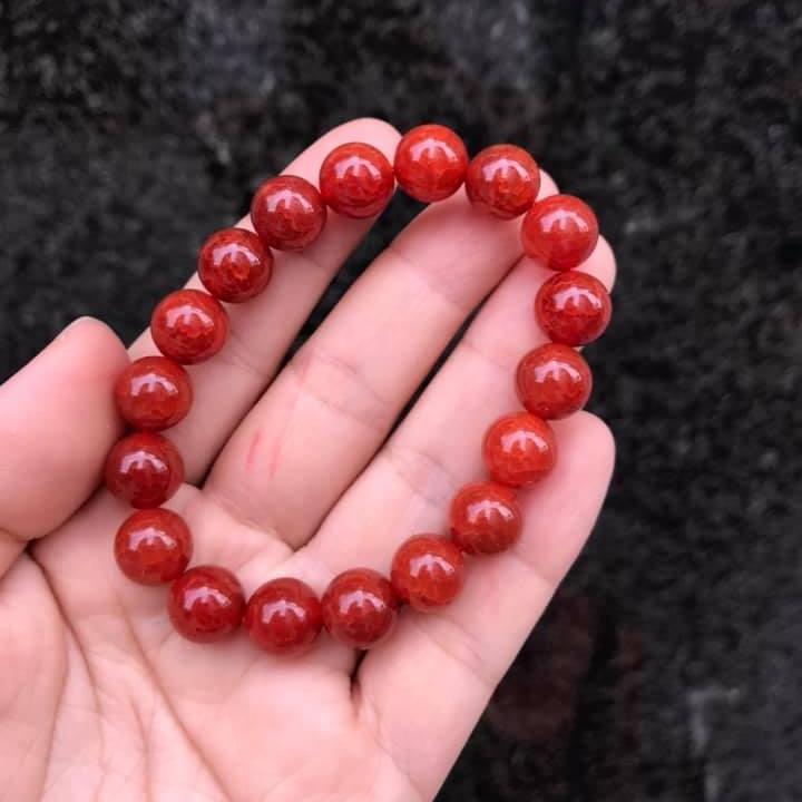 [HCM]VÒNG TAY ĐÁ  MÃ NÃO VÂN RỒNG ĐỎ 10LY