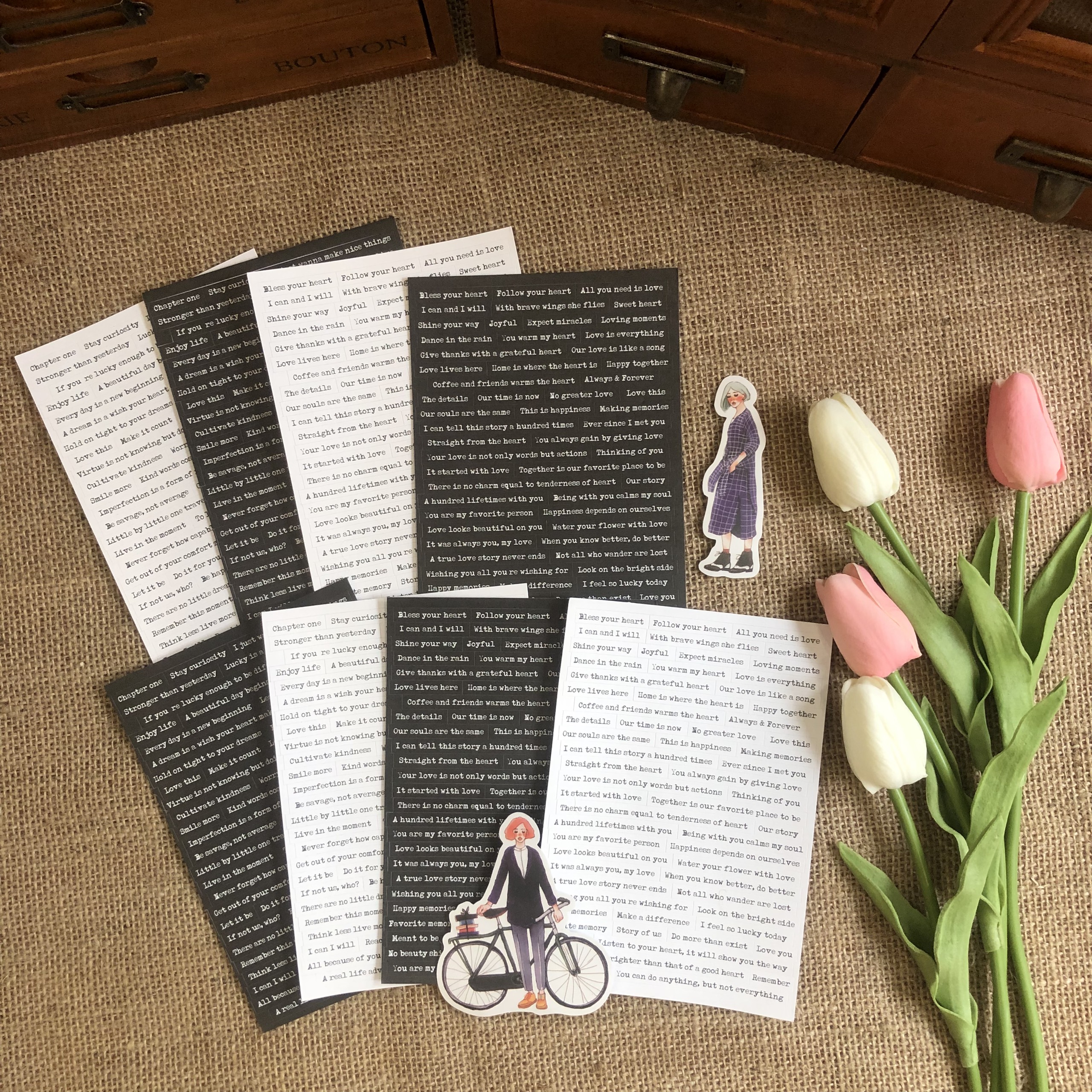 Sticker câu quotes trắng đen trang trí sổ, bullet journal