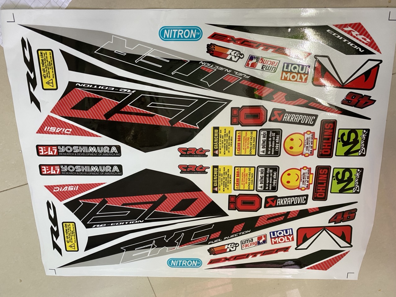TEM RỜI EXCITER 150 CAM DÁN XE XÁM CANDY