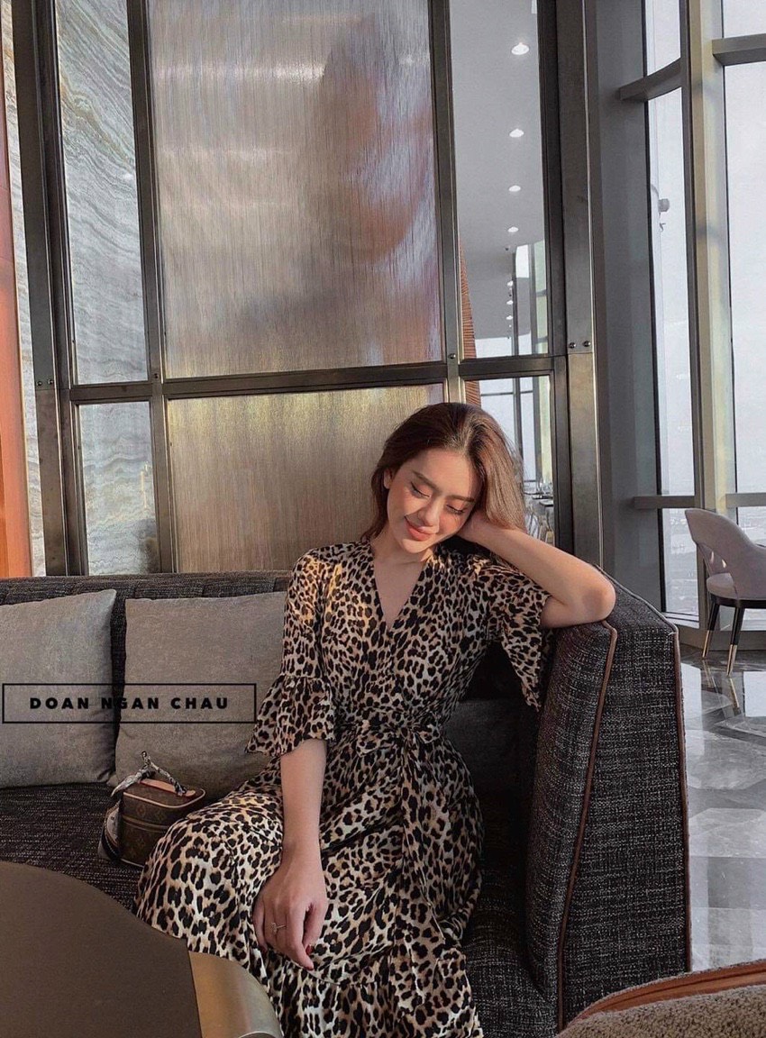 Đầm da báo dáng xòe cổ điển TTSA0966