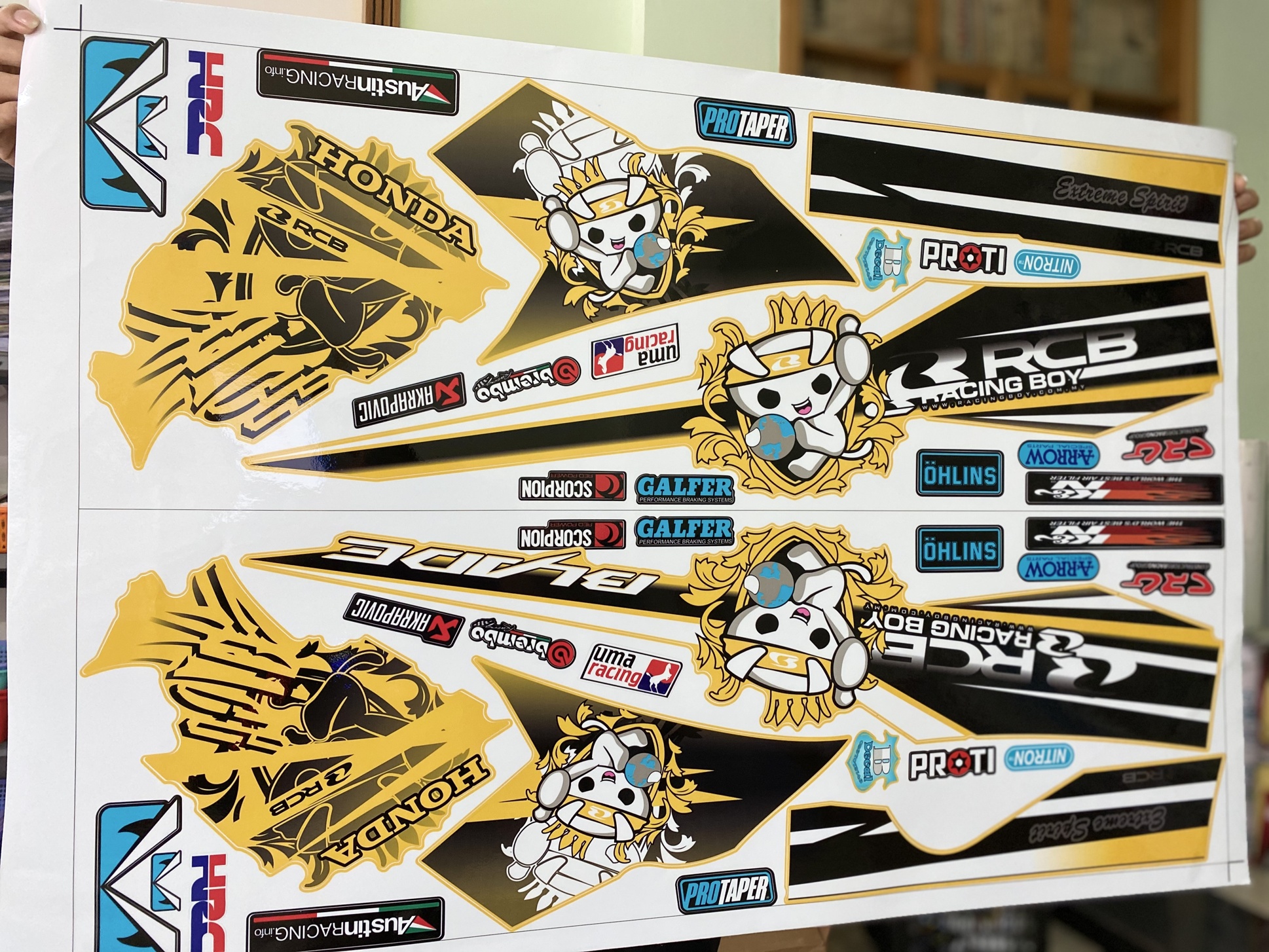 Tem rời honda wave blade 110 racing boy dán xe vàng
