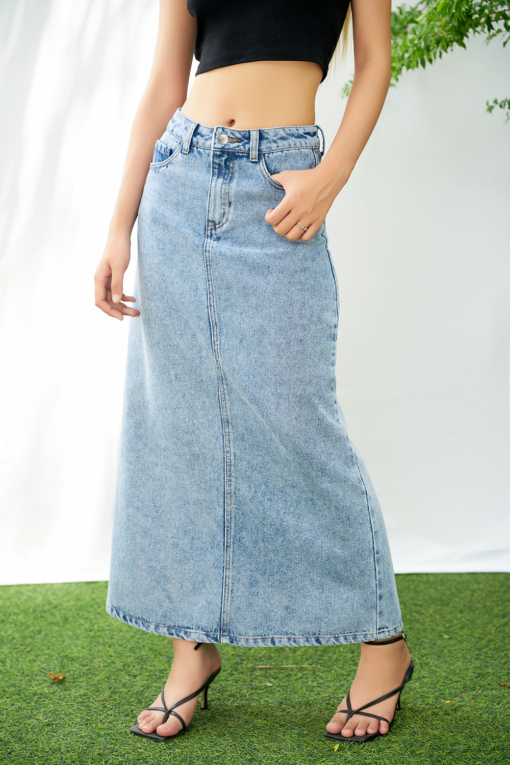 DOTTIE - Chân váy denim xẻ lai - S0170