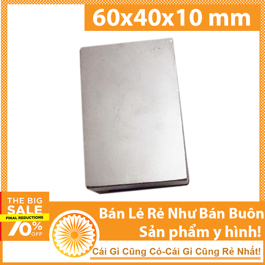 Nam châm đất hiếm 60x40x10mm từ tính mạnh N35
