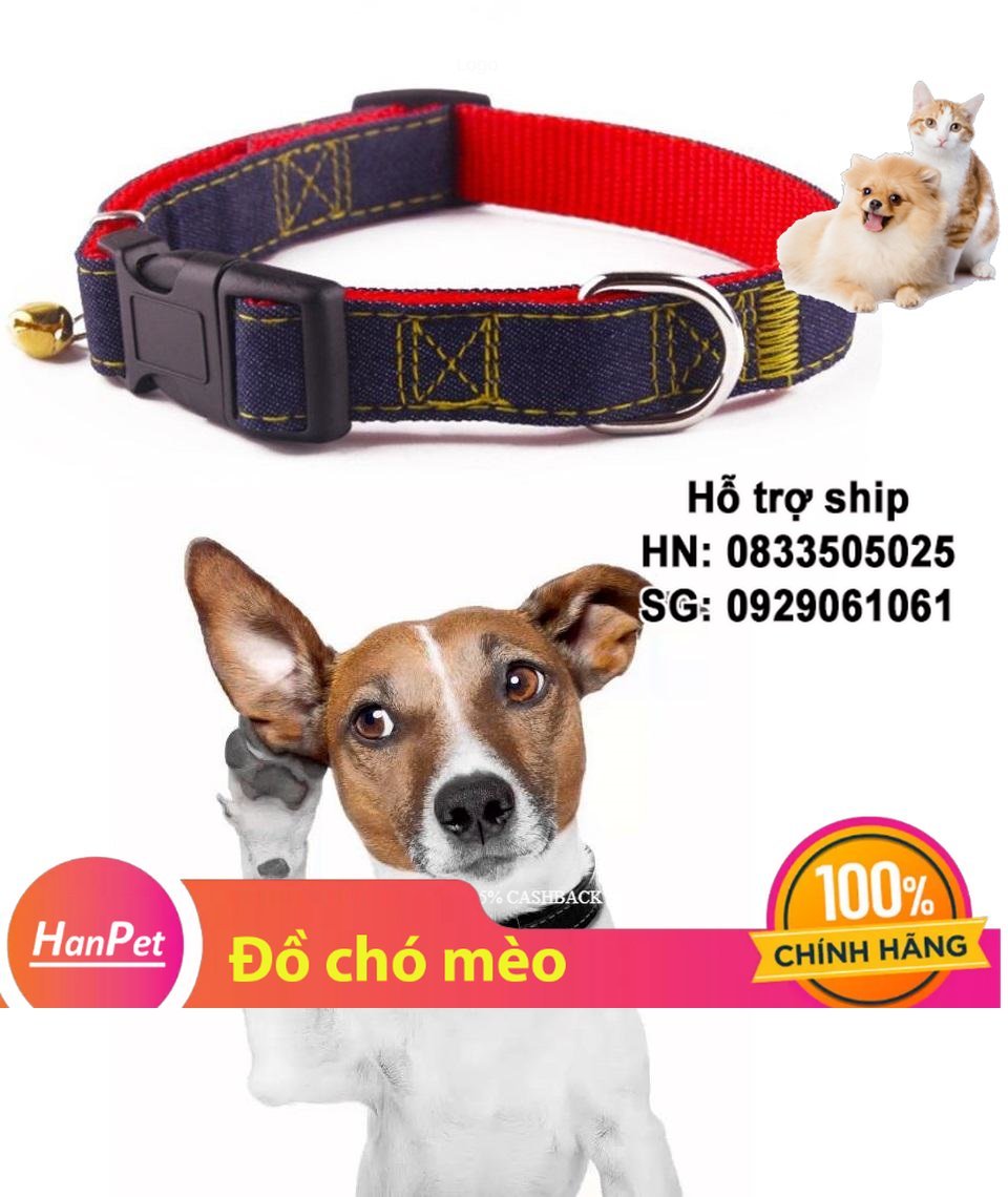 Hanpet - Vòng cổ chó vải bò loại 3 lớp bền chắc cho mọi loại chó (màu ngẫu nhiên)