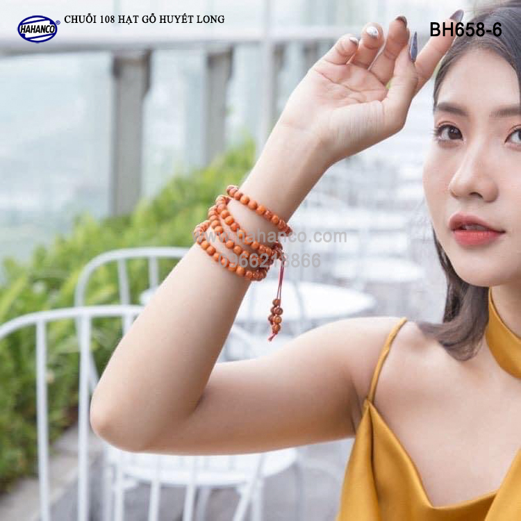 Chuỗi 108 hạt 6 Ly gỗ Huyết Long thấu quang - Phụ kiện thời trang đẹp