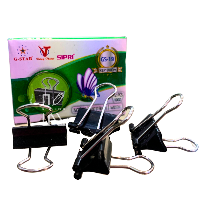 Hộp 12 cái kẹp bướm 19mm đen gstar - k pen