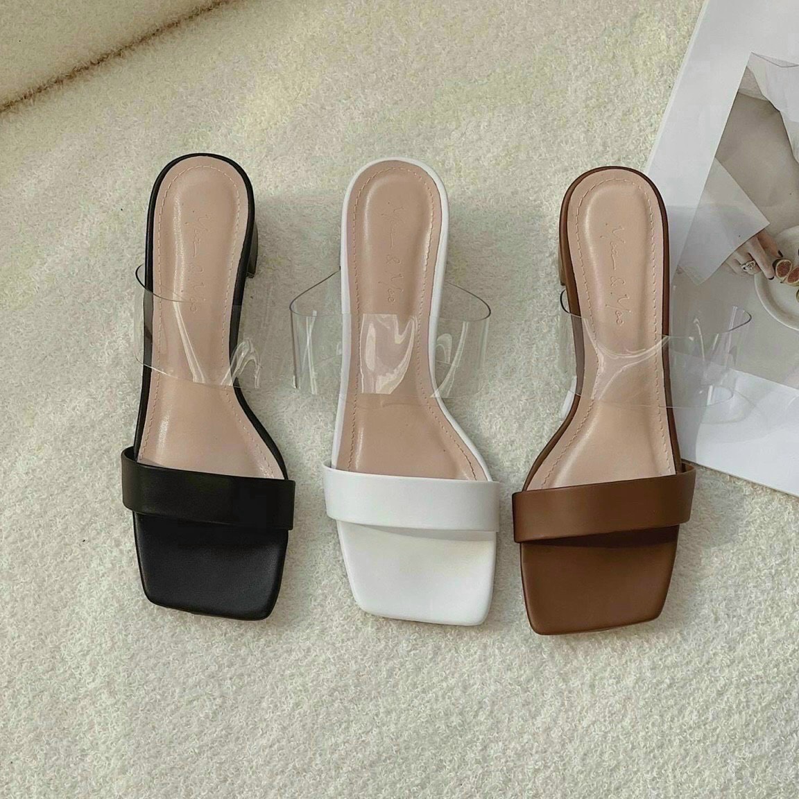 [SenXanh] Guốc da mịn pha mica gót trụ bọc da - 5P