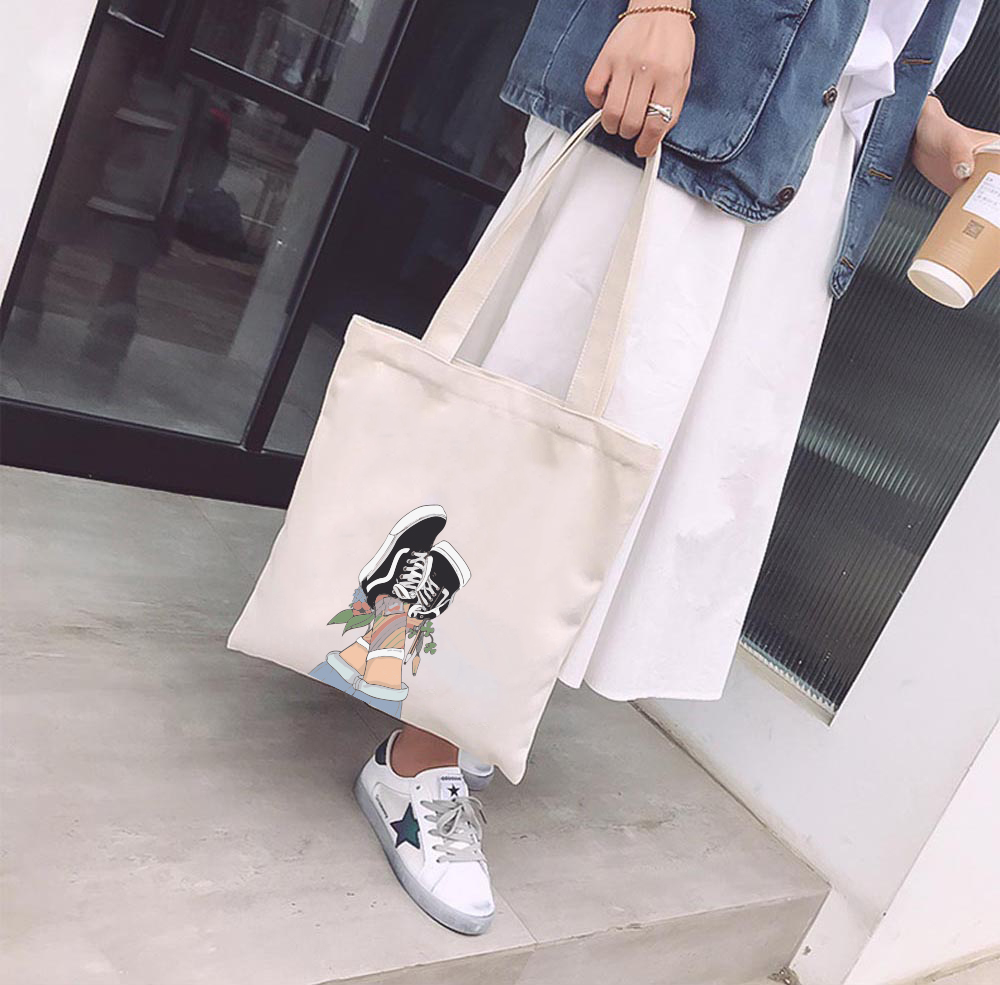 Túi Vải Tote GINKO Kiểu Basic Dây Kéo In Hình Giày G60