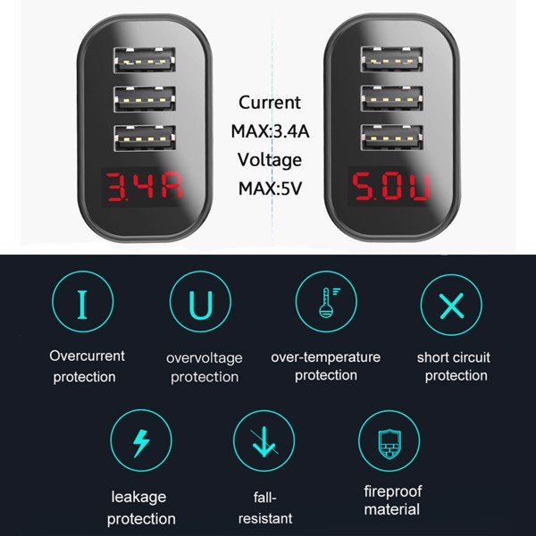 Bộ sạc đa năng Baseus Baseus Mirror Lake 3 cổng sạc ( 3 Ports USB, LED Intelligent Digital Display, 3.4A Fast Charging)